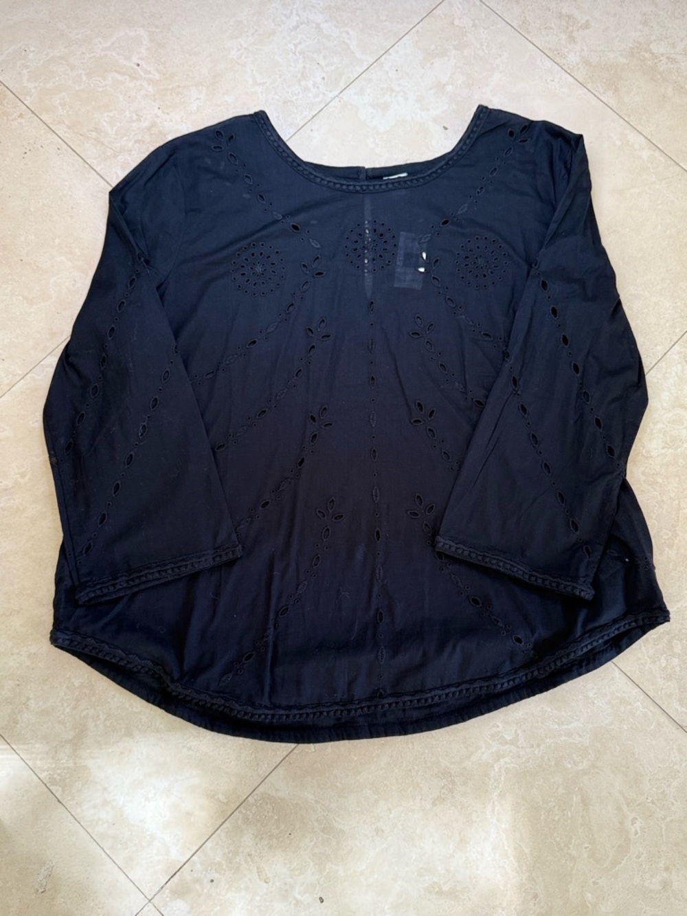 Gap Sheer Black Eyelet Embroidered 3/4 Sleeve Blouse Top Size XL NWT